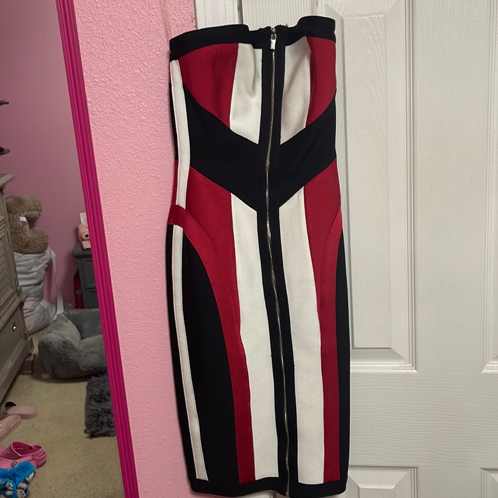 Mistress Rocks Body-con Dress. Black, Red, and White
